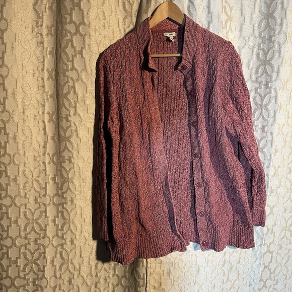 LL Bean Womens Classic Button Up Cardigan L Pink Marled Cotton Preppy Outdoor 1X - Picture 1 of 8